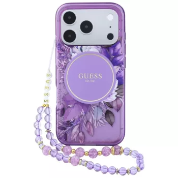   Guess IML Flowers Pearl Strap MagSafe iPhone 18 Pro Max / 17 Pro Max (GUHMP18XHFWBRCESU) tok, lila
