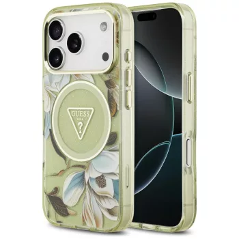   Guess IML Glitter Flowers Triangle MagSafe iPhone 18 Pro Max / 17 Pro Max (GUHMP18XHFLPEDN) tok, zöld