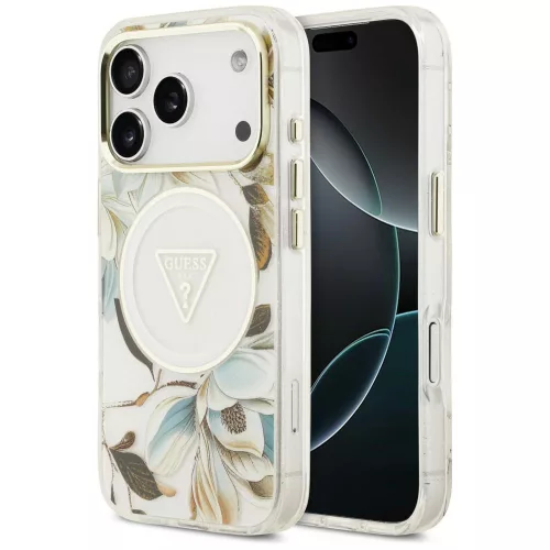 Guess IML Glitter Flowers Triangle MagSafe iPhone 18 Pro Max / 17 Pro Max (GUHMP18XHFLPEDH) tok, színes, mintás