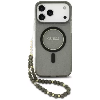   Guess IML Glitter Pearl Strap MagSafe iPhone 18 Pro / 17 Pro (GUHMP18LHGCRELSK) tok, fekete