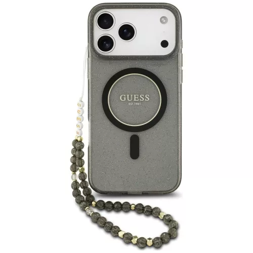 Guess IML Glitter Pearl Strap MagSafe iPhone 18 Pro / 17 Pro (GUHMP18LHGCRELSK) tok, fekete