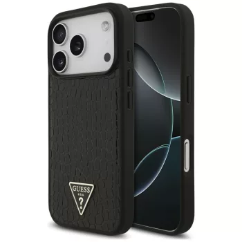   Guess Croco Triangle Logo MagSafe iPhone 18 Pro Max / 17 Pro Max (GUHMP18XPCRTHCK) tok, fekete