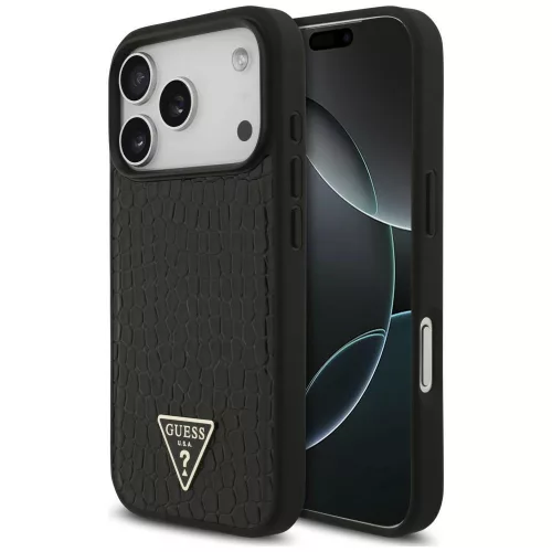 Guess Croco Triangle Logo MagSafe iPhone 18 Pro Max / 17 Pro Max (GUHMP18XPCRTHCK) tok, fekete