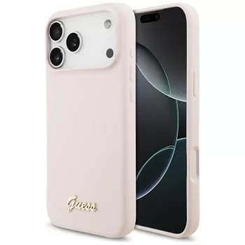   Guess Silicone Script Metal Logo MagSafe iPhone 18 Pro Max / 17 Pro Max (GUHMP18XSMBSLP) tok, rózsaszín