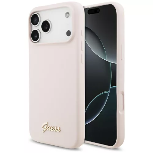 Guess Silicone Script Metal Logo MagSafe iPhone 18 Pro Max / 17 Pro Max (GUHMP18XSMBSLP) tok, rózsaszín