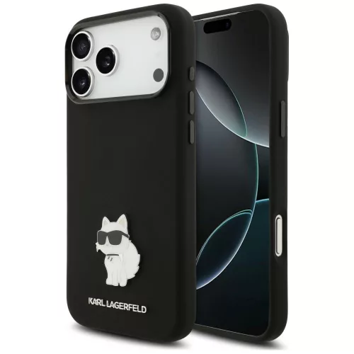 Karl Lagerfeld Silicone Choupette Metal Pin iPhone 18 Pro Max / 17 Pro Max (KLHCP18XSMHCNPK) tok, fekete