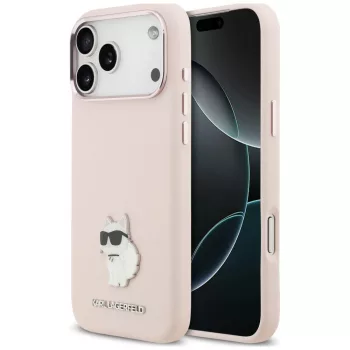   Karl Lagerfeld Silicone Choupette Metal Pin iPhone 18 Pro Max / 17 Pro Max (KLHCP18XSMHCNPP) tok, rózsaszín