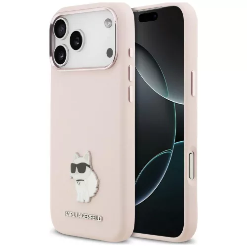 Karl Lagerfeld Silicone Choupette Metal Pin iPhone 18 Pro Max / 17 Pro Max (KLHCP18XSMHCNPP) tok, rózsaszín