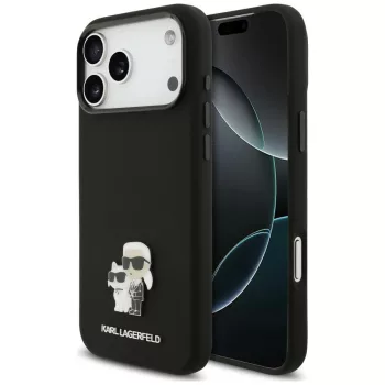   Karl Lagerfeld Silicone Karl&Choupette Metal Pin iPhone 18 Pro Max / 17 Pro Max (KLHCP18XSMHKCNPK) tok, fekete