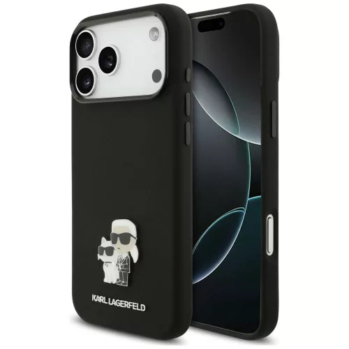 Karl Lagerfeld Silicone Karl&Choupette Metal Pin iPhone 18 Pro Max / 17 Pro Max (KLHCP18XSMHKCNPK) tok, fekete