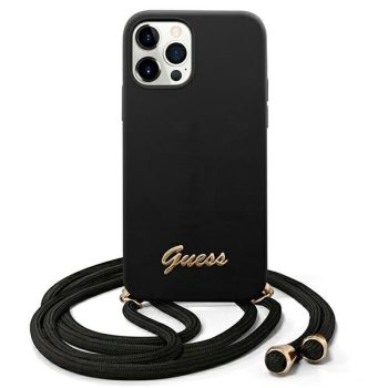   Guess GUHCP12MLSCLMGBK iPhone 12/12 Pro 6,1" hardcase Metal Logo Cord tok, fekete