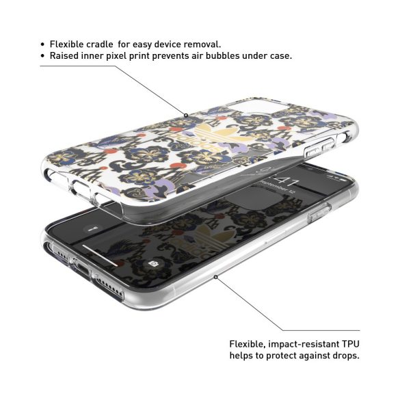 Adidas Original Clear case Birds and Flowers iPhone 11 Pro Max hátlap, tok, mintás, átlátszó-színes