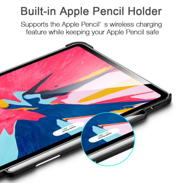 ESR iPad Pro 11 (2018) Yippee Pencil Holder oldalra nyíló okos tok, érintőceruza tartóval, fekete