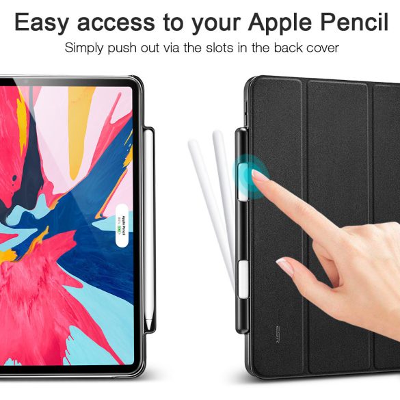 ESR iPad Pro 11 (2018) Yippee Pencil Holder oldalra nyíló okos tok, érintőceruza tartóval, fekete