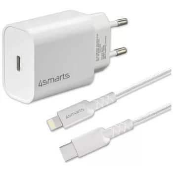   4smarts VoltPlug 20W, PD USB-C wall charger USB-C Lightning cable, hálózati töltő, fehér