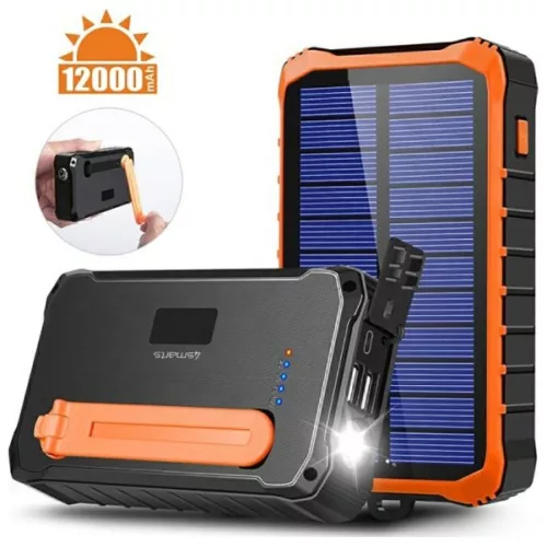 4smarts Prepper Solar napelemes Power Bank 12000mAh - 2xUSB-A, fekete/narancs