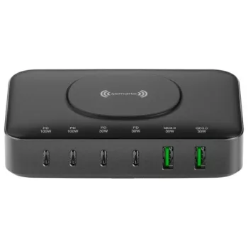   4smarts 7w1 100W, vezeték nélküli töltéssel, USB-HUB, fekete-szürke