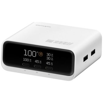   4smarts asztali töltő állomás GaN Screen 100W 3xUSB-C+2xUSB-A, fehér