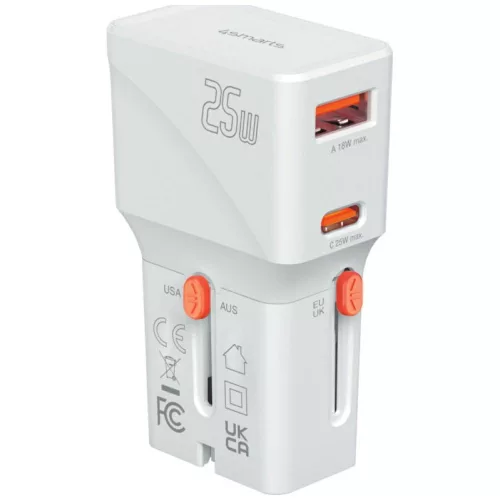 4smarts Nomad Travel charger World utazó hálózati töltő Nomad Pocket 25W USB-C/USB-A, fehér
