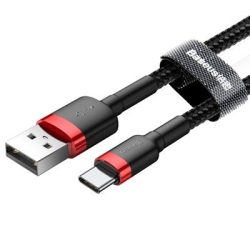   Baseus Cafule CATKLF-C91 USB USB-C adat- és töltőkábel, 3.0 gyorstöltés, 2A, 2m, fekete-piros
