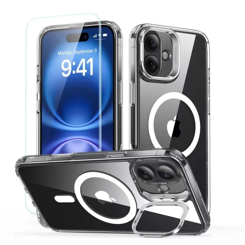 ESR CLASSIC HYBRID KICKSTAND HALOLOCK MAGSAFE & tempered glass IPHONE 16 PLUS CLEAR