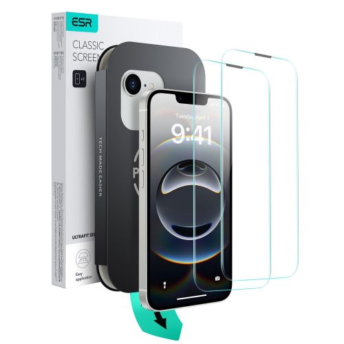 ESR ULTRAFIT TEMPERED GLASS 2-PACK iPhone 13 / 13 PRO / 14 / 16E CLEAR edzett üvegfólia