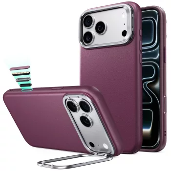   ESR Leather Kickst MagSafe iPhone 17 Pro / 18 Pro tok, bordó