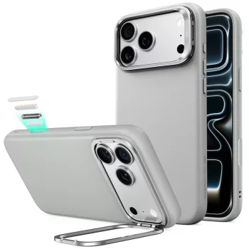   ESR Leather Kickst MagSafe iPhone 17 Pro Max / 18 Pro Max tok, szürke