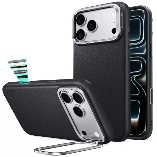 ESR Leather Kickst MagSafe iPhone 17 Pro Max / 18 Pro Max tok, fekete