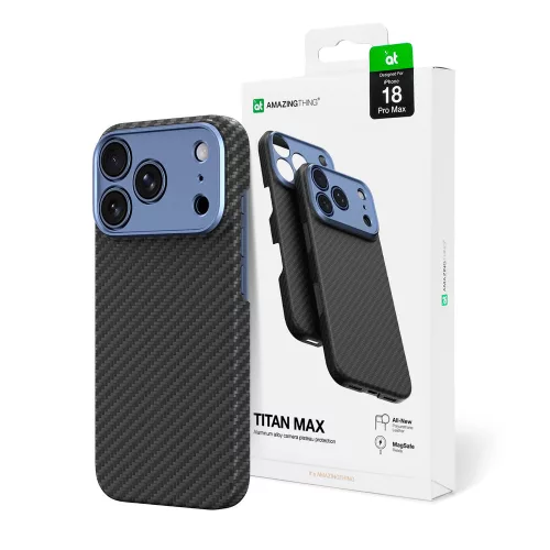 AmazingThing Titan Max Lens Aramid FiberCamera Cover, MagSafe iPhone 18 Pro Max tok, kék