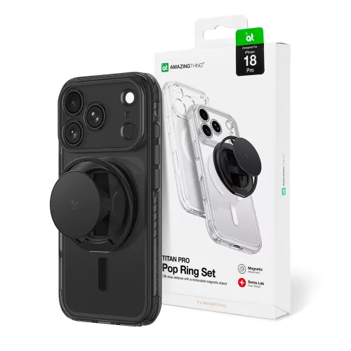 AmazingThing Titan Pro Pop Lens Camera Cover, Holder St, MagSafe iPhone 18 Pro tok, fekete