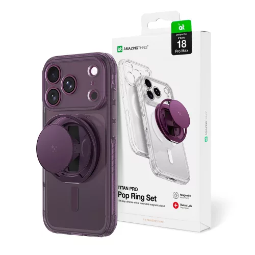 AmazingThing Titan Pro Pop Lens Camera Cover, Holder St, MagSafe iPhone 18 Pro Max tok, lila