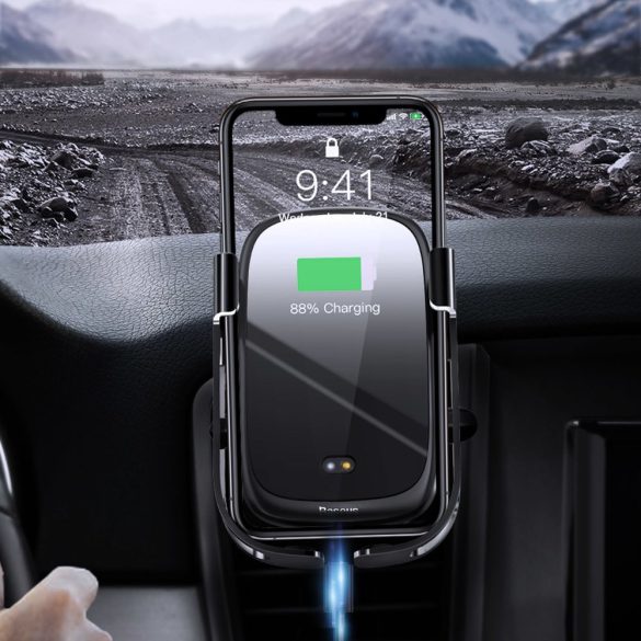 Baseus Rock Wireless Charger Electric Infrared Qi vezeték nélküli autós telefontartó és töltő infravörös érzékelővel szellőzőrácsra, ezüst