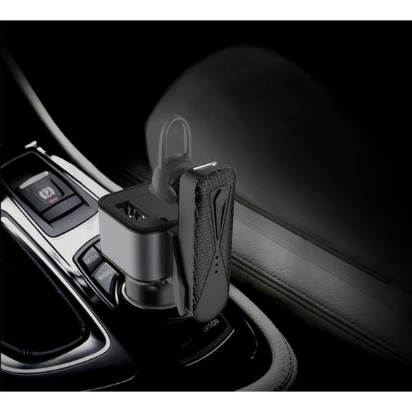 Dudao Car Kit 2xUSB autós töltő, & Bluetooth headset, fekete