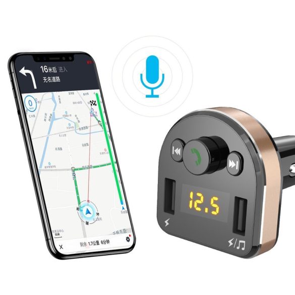 Dudao Bluetooth FM Transmiter MP3, univerzális autós szivargyujtó töltő, 2xUSB, fekete