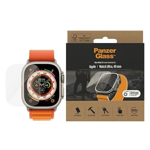 PanzerGlass Ultra-Wide Fit Apple Watch Ultra 49mm képernyővédelem Platinium erősség 3680