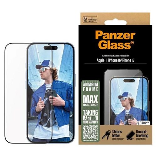 PanzerGlass Screen Protector Aluminum keret iPhone 16 6.1" Ultra-Wide Fit 2849 edzett üvegfólia