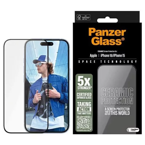 PanzerGlass Ceramic Screen Protector iPhone 16 / 15, 6.1" Ultra-Wide Fit 2853 edzett üvegfólia
