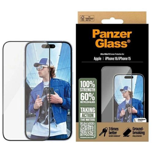 PanzerGlass Screen Protector iPhone 16 6.1" Ultra-Wide Fit 2861 edzett üvegfólia