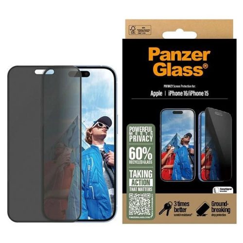 PanzerGlass Privacy Screen Protector iPhone 16 6.1" Ultra-Wide Fit P2861 betekintésgátló edzett üvegfólia