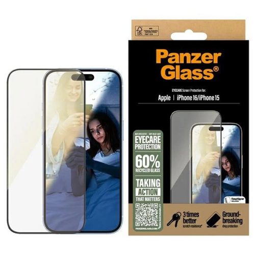 PanzerGlass EyeCare Screen Protector iPhone 16 / 15, 6.1" Ultra-Wide Fit 2865 edzett üvegfólia