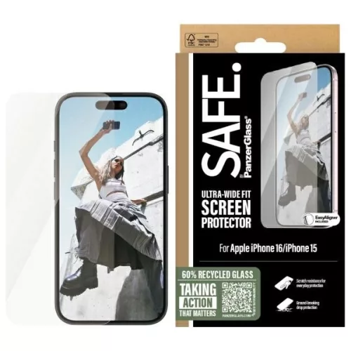 SAFE by PanzerGlass iPhone 16 6.1" Screen Protector Ultra-Wide Fit SAFE95875 edzett üvegfólia