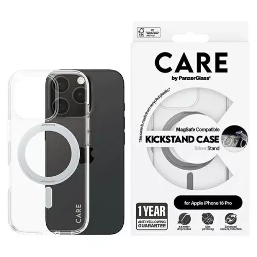 CARE by PanzerGlass Feature Kickstand Case iPhone 16 Pro 6.3" MagSafe tok, ezüst 1326