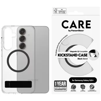   CARE by PanzerGlass Feature tok, fekete Kickstand & QISamsung Galaxy S25 Plus tok, átlátszó