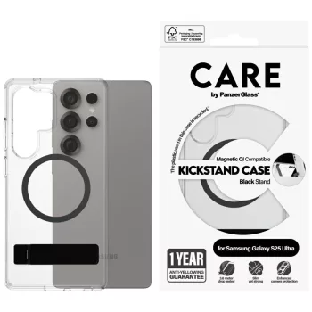   CARE by PanzerGlass Feature tok, fekete Kickstand & QISamsung Galaxy S25 Ultra tok, átlátszó