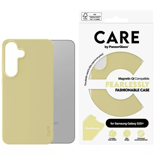 CARE by PanzerGlass Fashion QI Samsung Galaxy S25 Plus tok, sárga