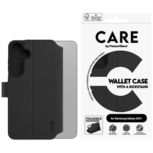 CARE by PanzerGlass Feature Wallet Kickstand Samsung Galaxy S25 Plus tok, fekete