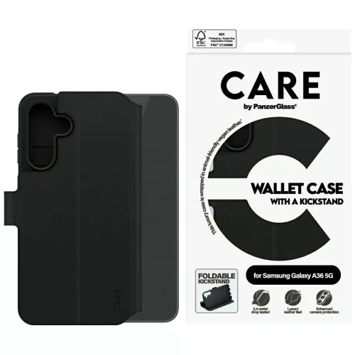 CARE by PanzerGlass Feature Wallet Kickstand Samsung Galaxy A36 5G tok, fekete