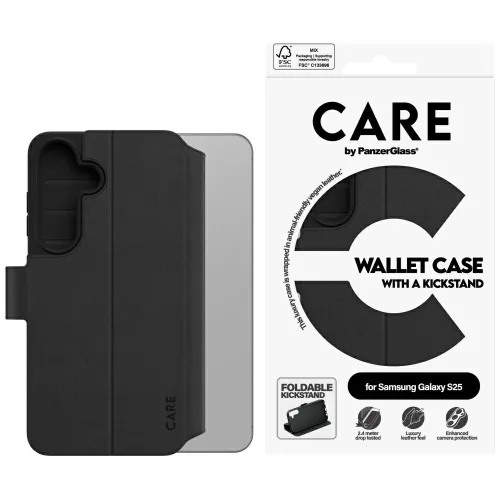 CARE by PanzerGlass Feature Wallet Kickstand Samsung Galaxy S25 tok, fekete