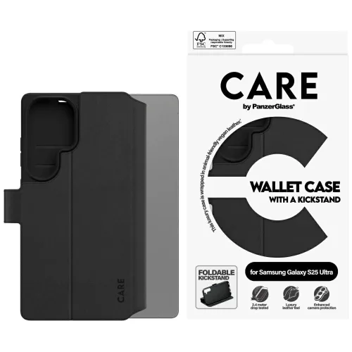 CARE by PanzerGlass Feature Wallet Kickstand Samsung Galaxy S25 Ultra tok, fekete